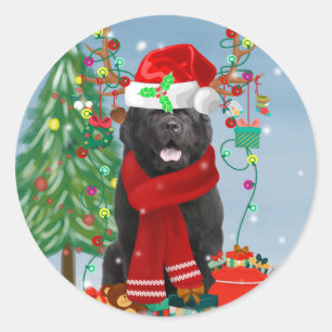 Newfoundland dog with Christmas gifts  Classic Round Sticker