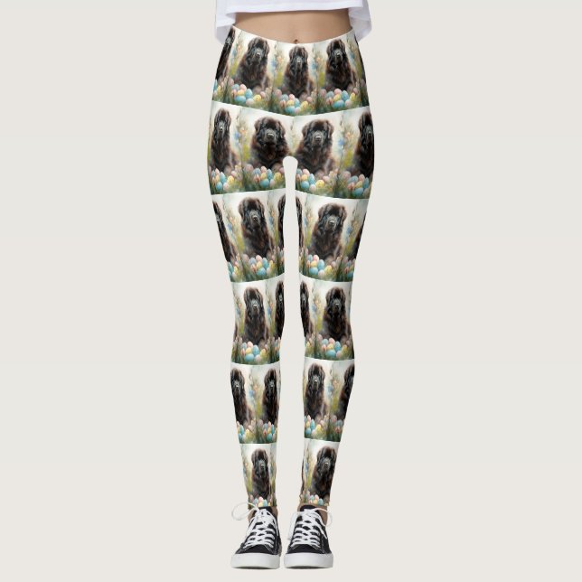 Newfoundland Dog with Easter Eggs Holiday Leggings (Front)