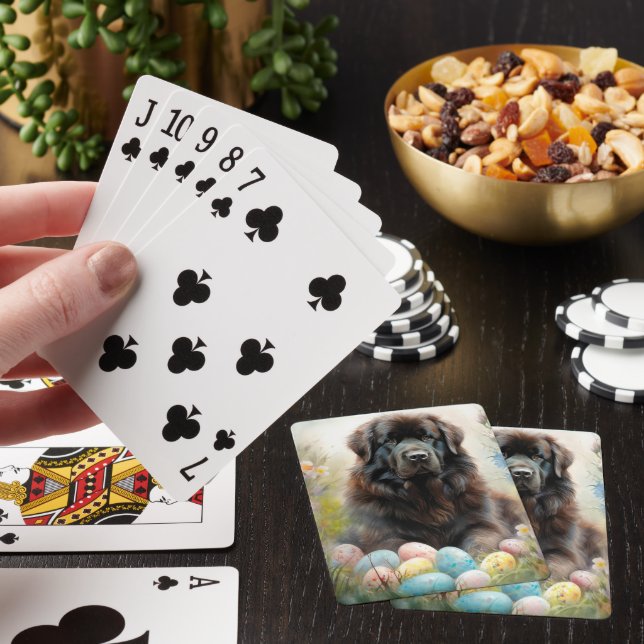 Newfoundland Dog with Easter Eggs Holiday Playing Cards (In Situ)
