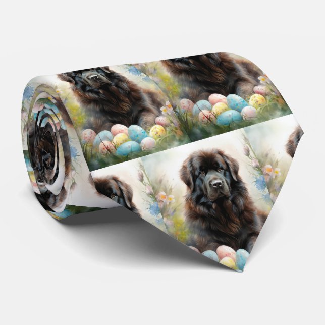 Newfoundland Dog with Easter Eggs Holiday Tie (Rolled)