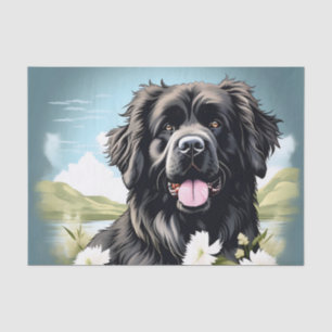 Newfoundland Dog With White Flowers Tissue Paper