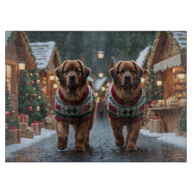Newfoundland Dogs Christmas Snow Holiday Cutting Board (Front)