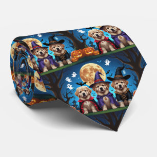 Newfoundland Dogs Pumpkin Halloween Funny Tie
