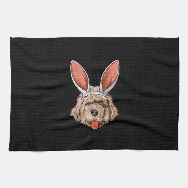 Newfoundland easter | bunny ears dog gift kitchen towel (Horizontal)