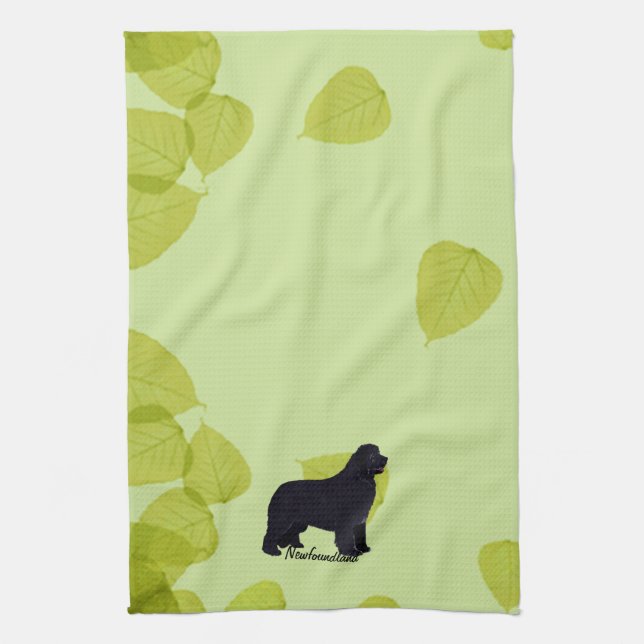 Newfoundland - Green Leaves Design Kitchen Towel (Vertical)