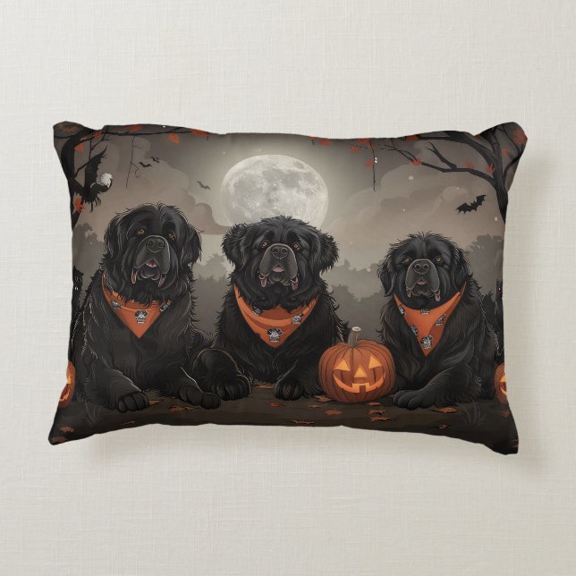 Newfoundland Halloween Spooky Accent Pillow (Back)
