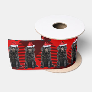 Newfoundland Holiday Red Plaid Funny Dog Christmas Satin Ribbon