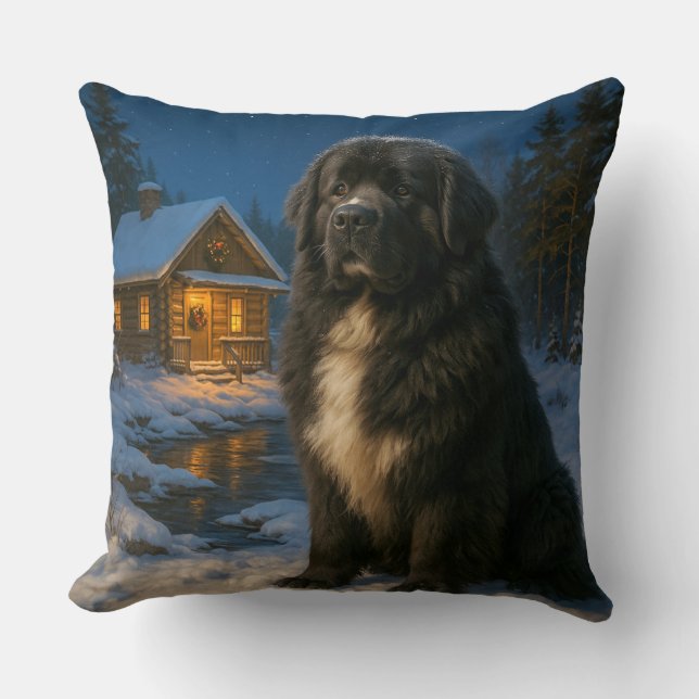 Newfoundland Holiday  Throw Pillow (Front)