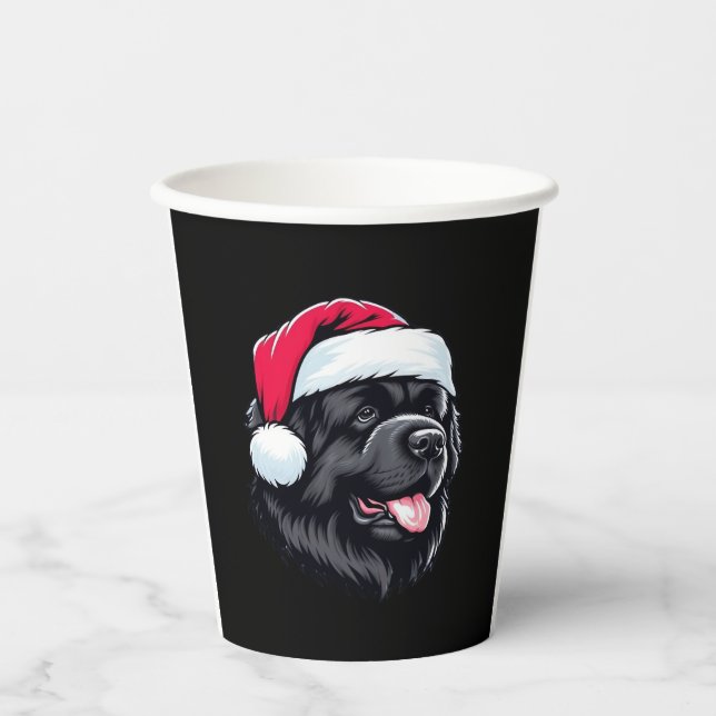Newfoundland in a Santa Hat Classic T-Shirt Paper Cups (Front)