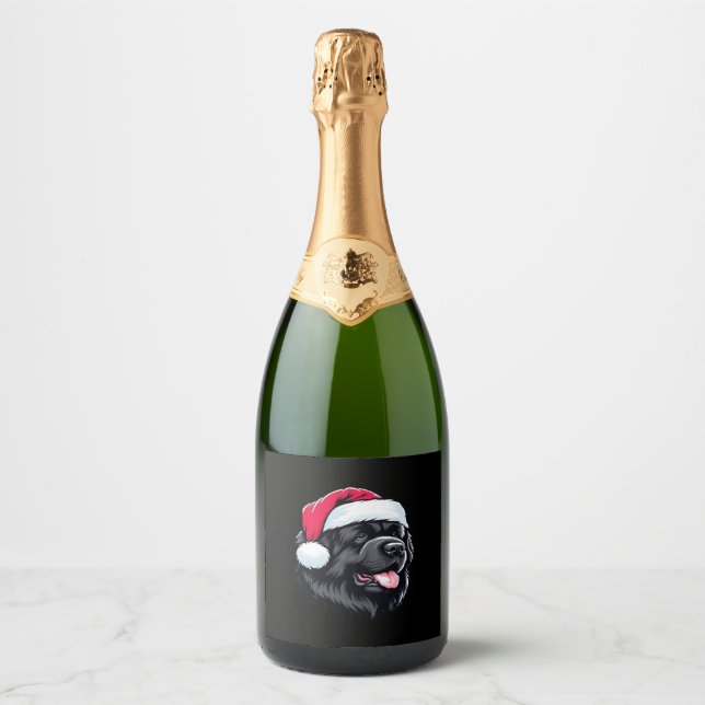Newfoundland in a Santa Hat Classic T-Shirt Sparkling Wine Label (Front)
