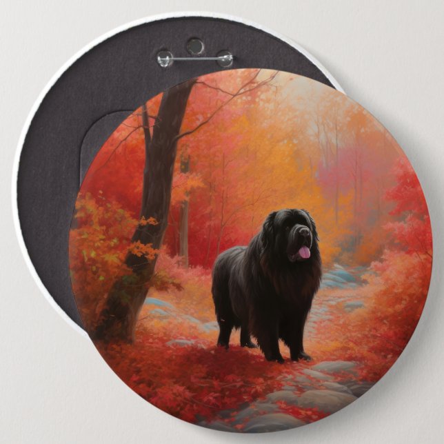Newfoundland in Autumn Leaves Fall Inspire  6 Inch Round Button (Front & Back)
