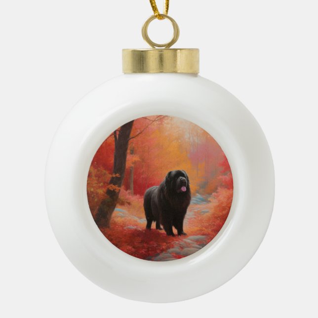 Newfoundland in Autumn Leaves Fall Inspire  Ceramic Ball Christmas Ornament (Front)