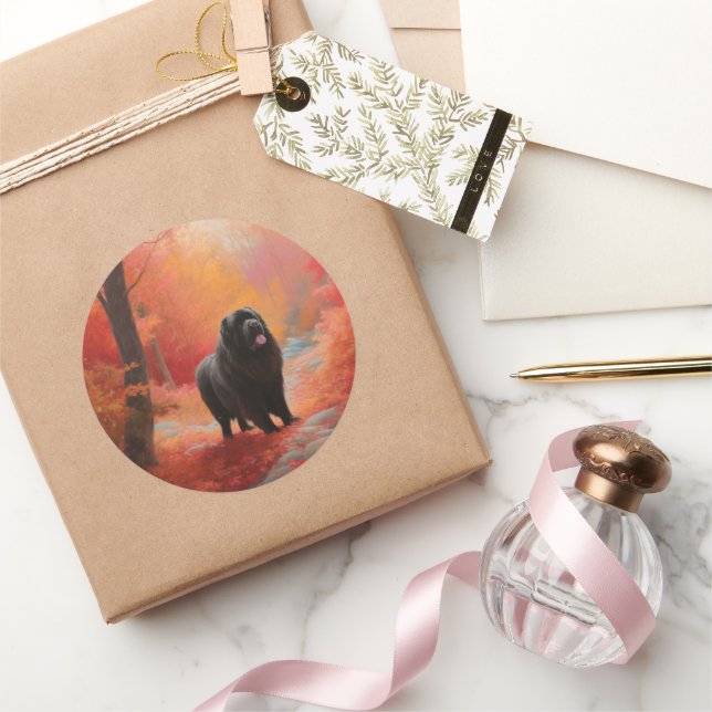 Newfoundland in Autumn Leaves Fall Inspire  Classic Round Sticker (Gifting)