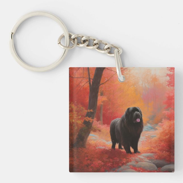 Newfoundland in Autumn Leaves Fall Inspire  Keychain (Front)