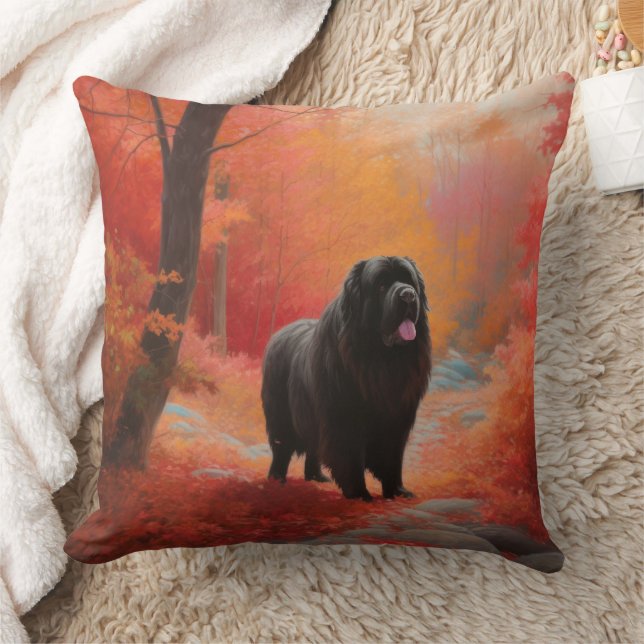 Newfoundland in Autumn Leaves Fall Inspire  Throw Pillow (Blanket)