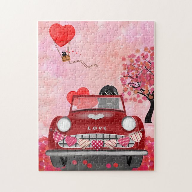 Newfoundland in car with hearts jigsaw puzzle (Vertical)