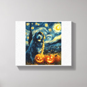 Newfoundland Newfie Cute Dog Halloween Jack O Lant Canvas Print