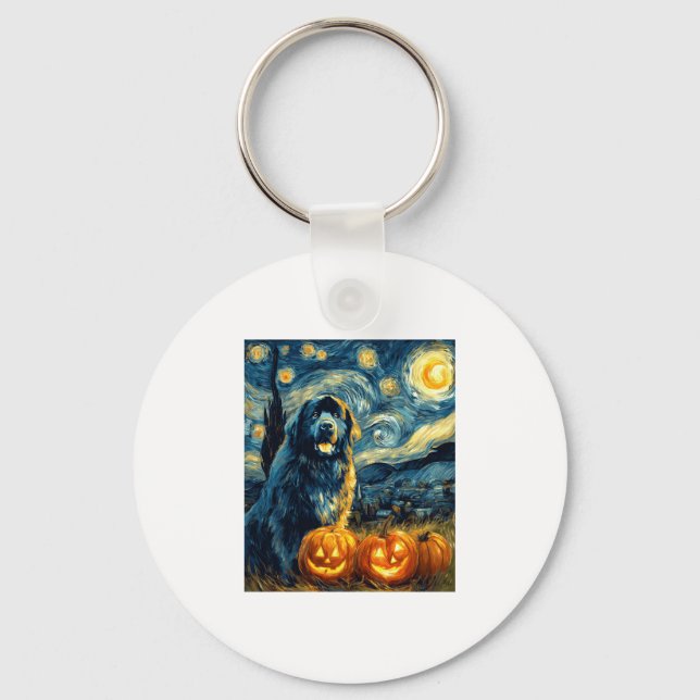 Newfoundland Newfie Cute Dog Halloween Jack O Lant Keychain (Front)