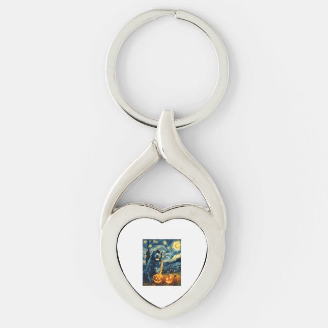 Newfoundland Newfie Cute Dog Halloween Jack O Lant Keychain (Front)