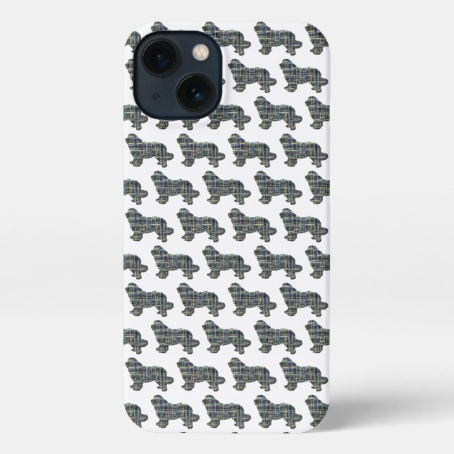 Newfoundland Newfie Dog Cute Silhouette Grid White iPhone Case (Back)