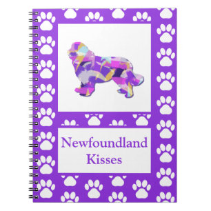 Newfoundland Newfie Dog Silhouette Paw Purple PY&B Notebook
