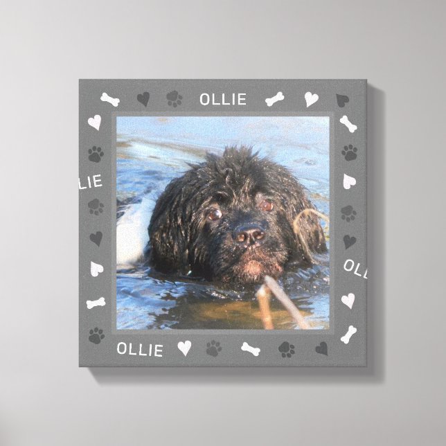 Newfoundland Newfie Photo and Name Canvas Print (Front)