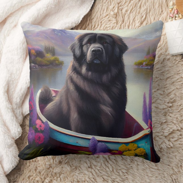 Newfoundland on a Paddle: A Scenic Adventure Throw Pillow (Blanket)