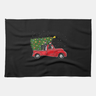 Newfoundland on red car truck | xmas gift kitchen towel