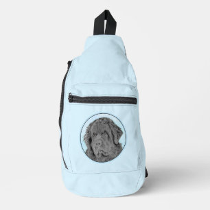 Newfoundland Painting Black Cute Original Dog Art Sling Bag