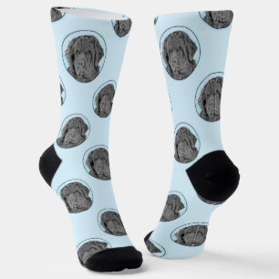 Newfoundland Painting Black Cute Original Dog Art Socks