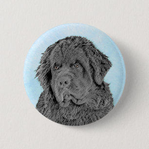 Newfoundland Painting - Cute Original Dog Art 2 Inch Round Button
