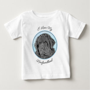 Newfoundland Painting - Cute Original Dog Art Baby T-Shirt