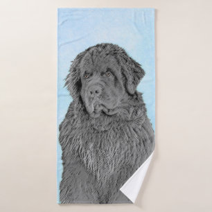 Newfoundland Painting - Cute Original Dog Art Bath Towel Set