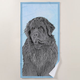 Newfoundland Painting - Cute Original Dog Art Beach Towel