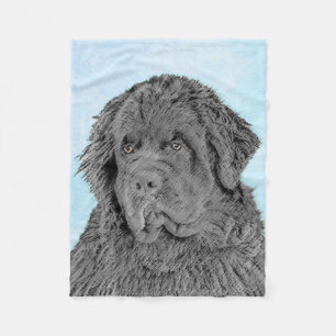 Newfoundland Painting - Cute Original Dog Art Fleece Blanket