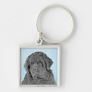 Newfoundland Painting - Cute Original Dog Art Keychain