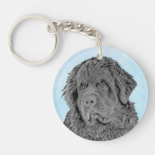 Newfoundland Painting - Cute Original Dog Art Keychain
