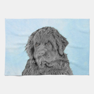 Newfoundland Painting - Cute Original Dog Art Kitchen Towel