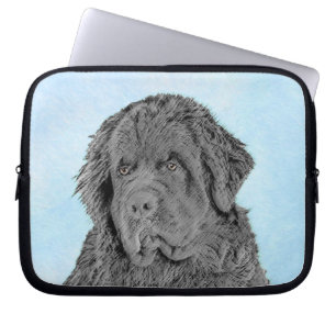 Newfoundland Painting - Cute Original Dog Art Laptop Sleeve