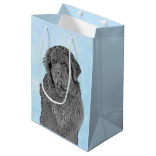 Newfoundland Painting - Cute Original Dog Art Medium Gift Bag