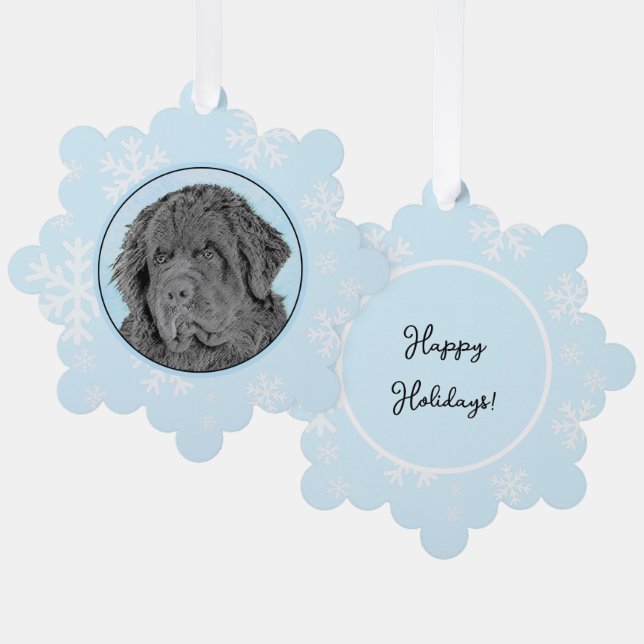 Newfoundland Painting - Cute Original Dog Art Ornament Card (Front/Back)