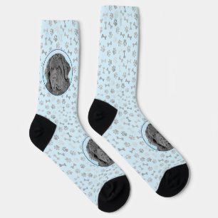 Newfoundland Painting - Cute Original Dog Art Socks