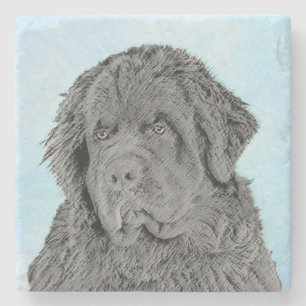 Newfoundland Painting - Cute Original Dog Art Stone Coaster