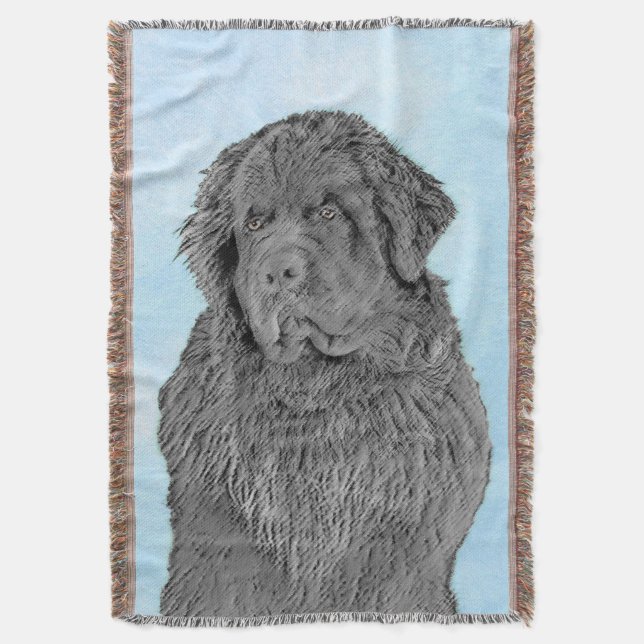Newfoundland Painting - Cute Original Dog Art Throw Blanket (Front Vertical)