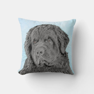 Newfoundland Painting - Cute Original Dog Art Throw Pillow
