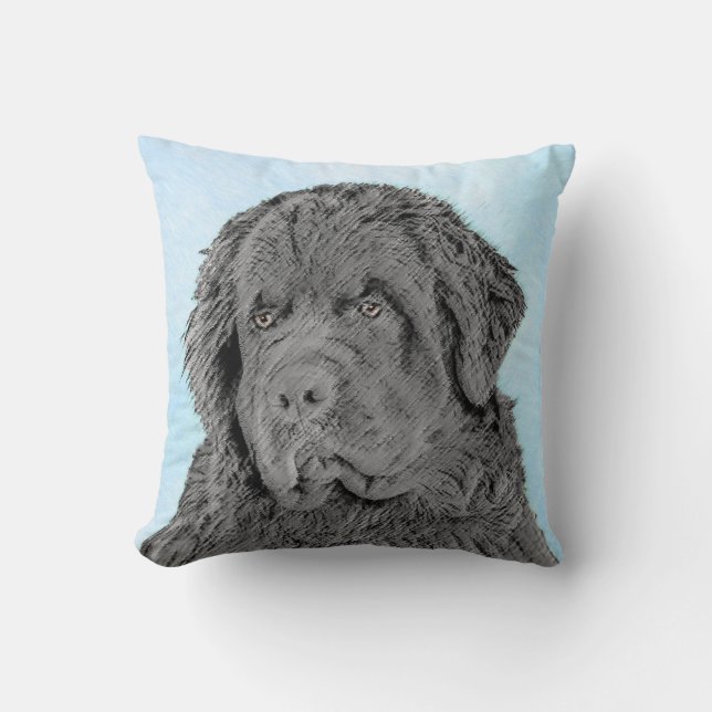 Newfoundland Painting - Cute Original Dog Art Throw Pillow (Front)