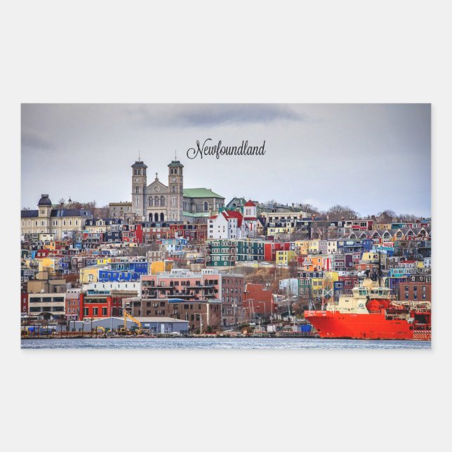 Newfoundland, panoramic cityscape photograph sticker (Front)