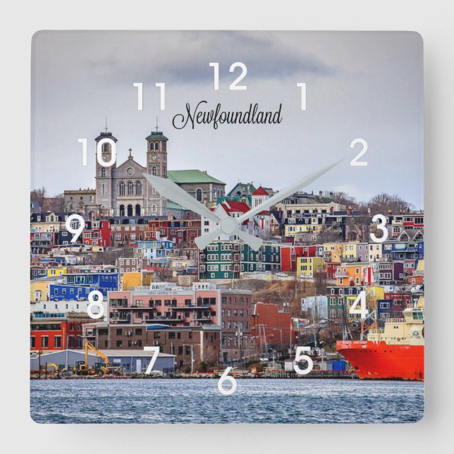 Newfoundland, panoramic cityscapem square wall clock (Front)