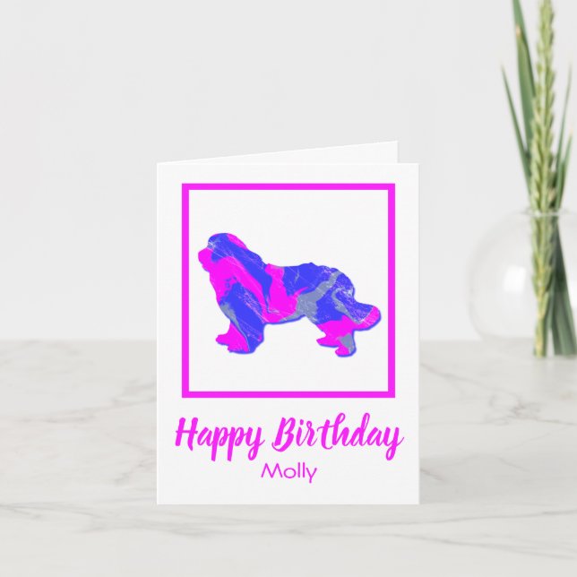 Newfoundland Pink & Blue Silhouette Dog Funny Card (Front)