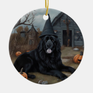Newfoundland Pumpkins Halloween Scary  Ceramic Ornament